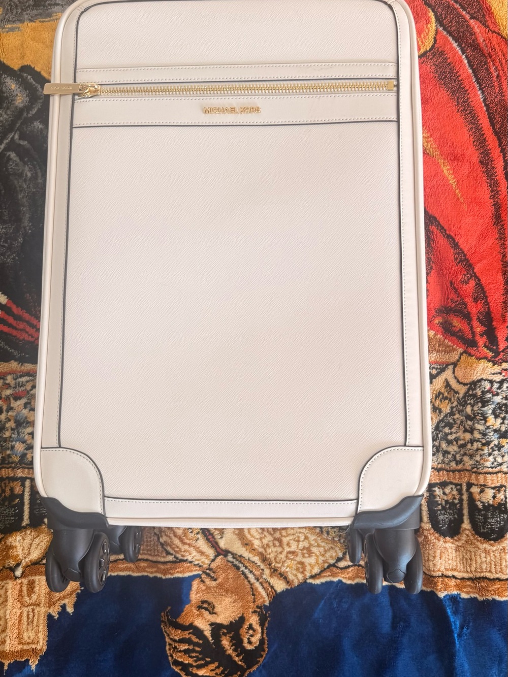 Michael Kors Cream Travel Spinner Carry-On with Gold Hardware